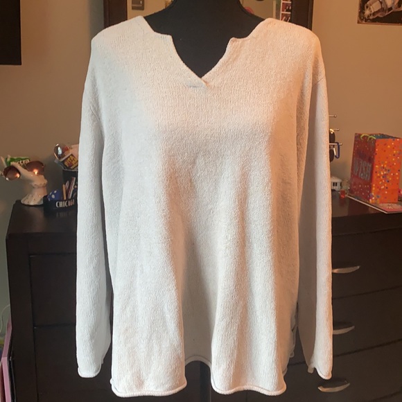 J.Jill 2X Soft Beige Long Sleeve Biconstituent Fiber V-Neck Shirt - Picture 8 of 12